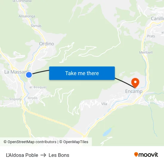 L'Aldosa Poble to Les Bons map