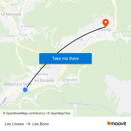 Les Lloses to Les Bons map