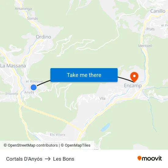 Cortals D'Anyós to Les Bons map