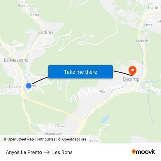 Anyós La Prentó to Les Bons map