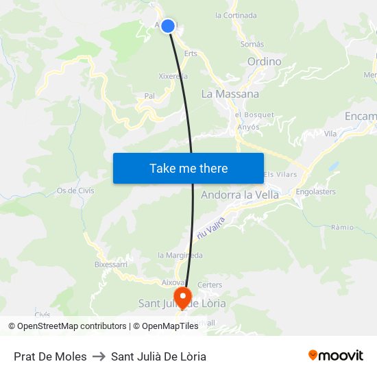 Prat De Moles to Sant Julià De Lòria map