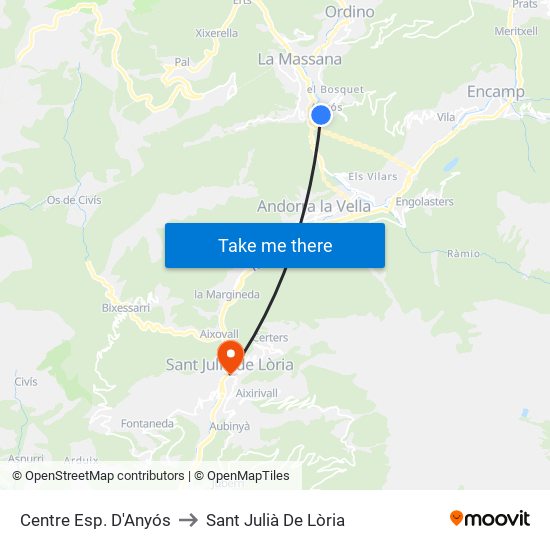 Centre Esp. D'Anyós to Sant Julià De Lòria map