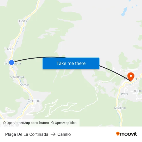 Plaça De La Cortinada to Canillo map