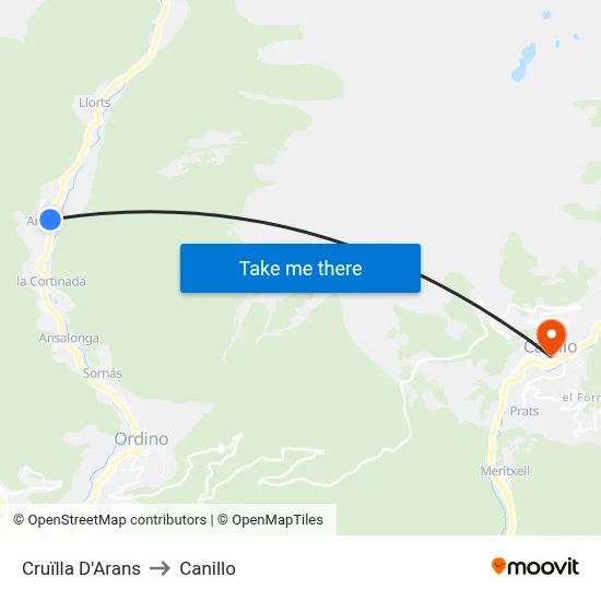 Cruïlla D'Arans to Canillo map
