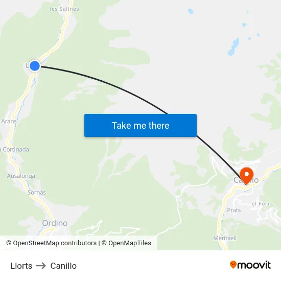 Llorts to Canillo map