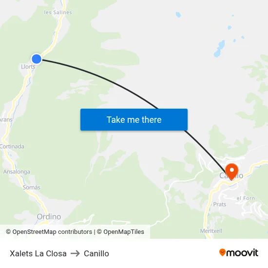 Xalets La Closa to Canillo map