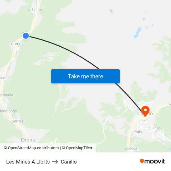Les Mines A Llorts to Canillo map