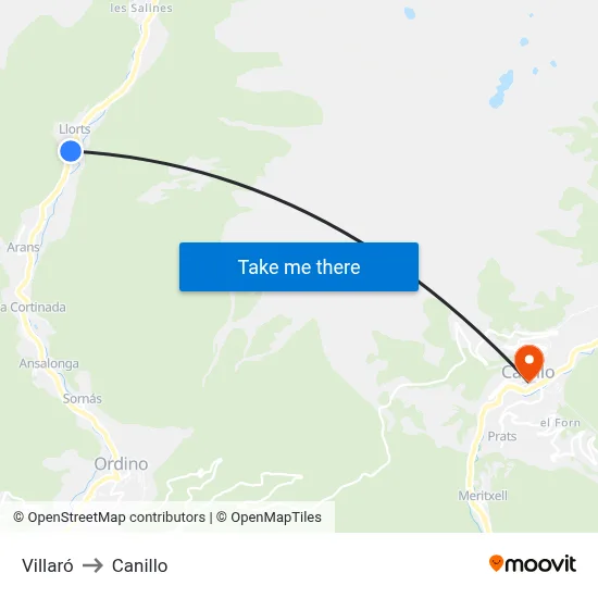 Villaró to Canillo map