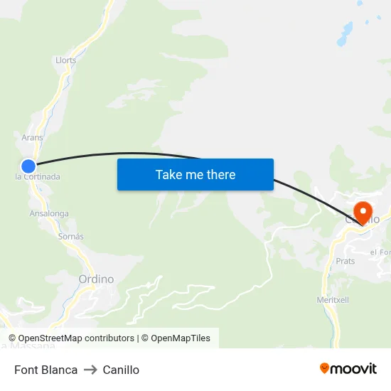 Font Blanca to Canillo map