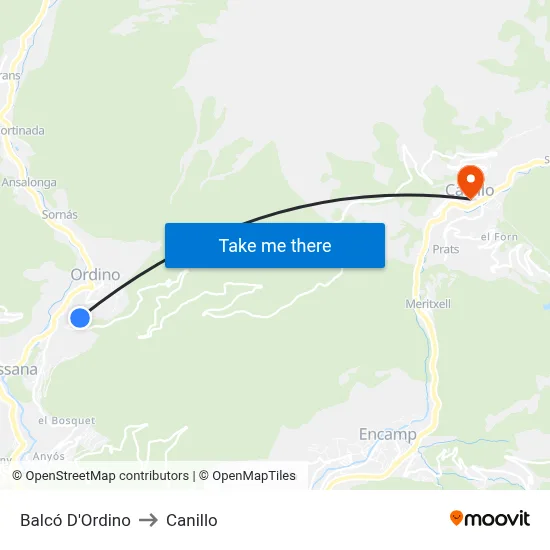 Balcó D'Ordino to Canillo map