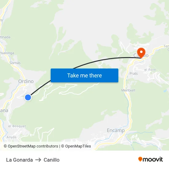La Gonarda to Canillo map