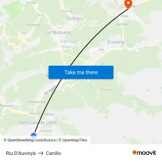 Riu D’Auvinyà to Canillo map