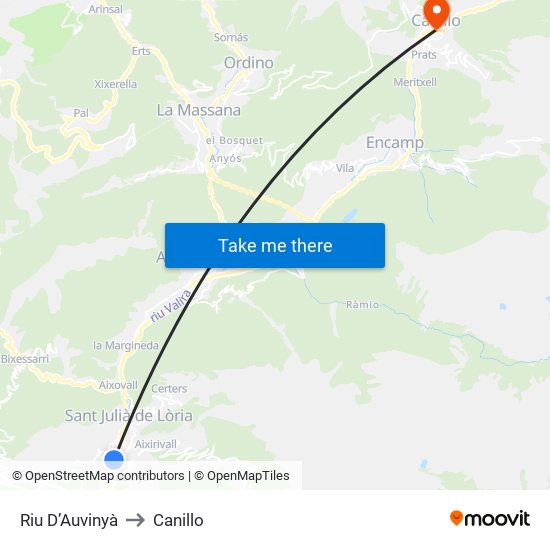 Riu D’Auvinyà to Canillo map