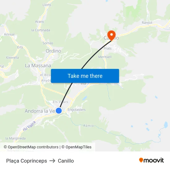 705-Plaça Coprínceps to Canillo map