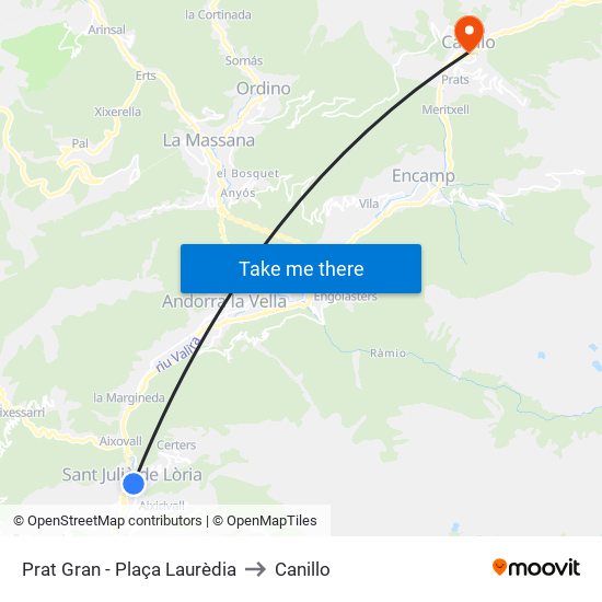 Prat Gran - Plaça Laurèdia to Canillo map