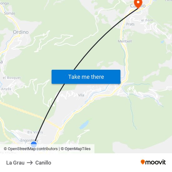 La Grau to Canillo map