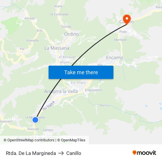 Rtda. De La Margineda to Canillo map