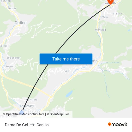 Dama De Gel to Canillo map