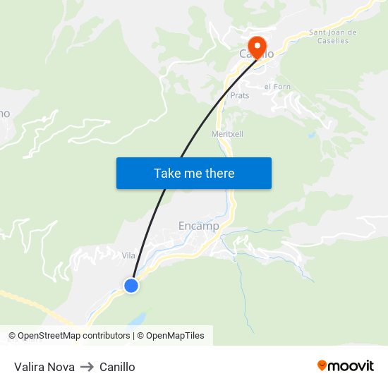 Valira Nova to Canillo map