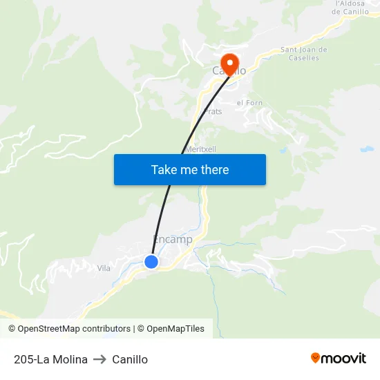 205-La Molina to Canillo map