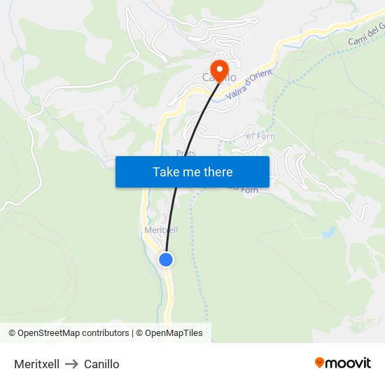 Meritxell to Canillo map