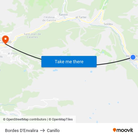 Bordes D'Envalira to Canillo map