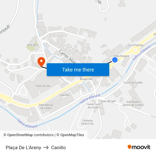 114-Plaça De L'Areny to Canillo map