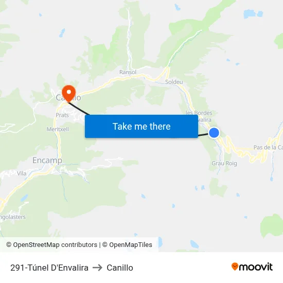 291-Túnel D'Envalira to Canillo map