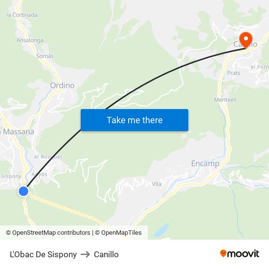 L'Obac De Sispony to Canillo map