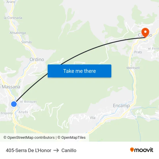 405-Serra De L'Honor to Canillo map