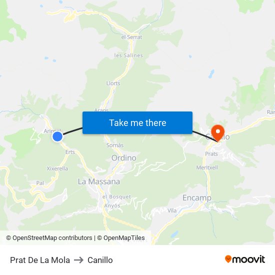 Prat De La Mola to Canillo map