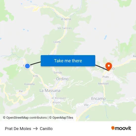 Prat De Moles to Canillo map