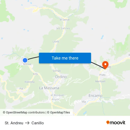 St. Andreu to Canillo map