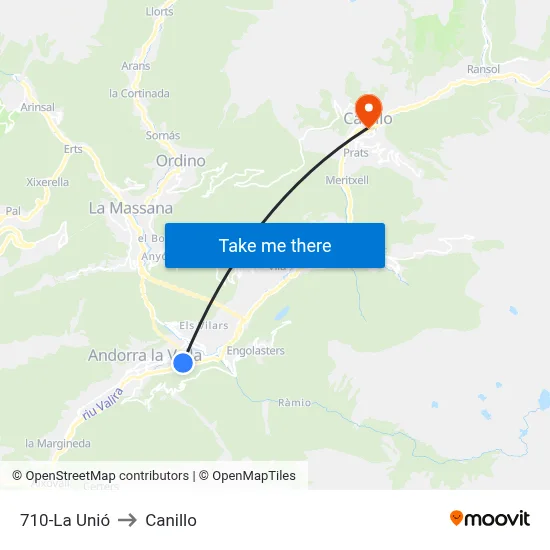 710-La Unió to Canillo map