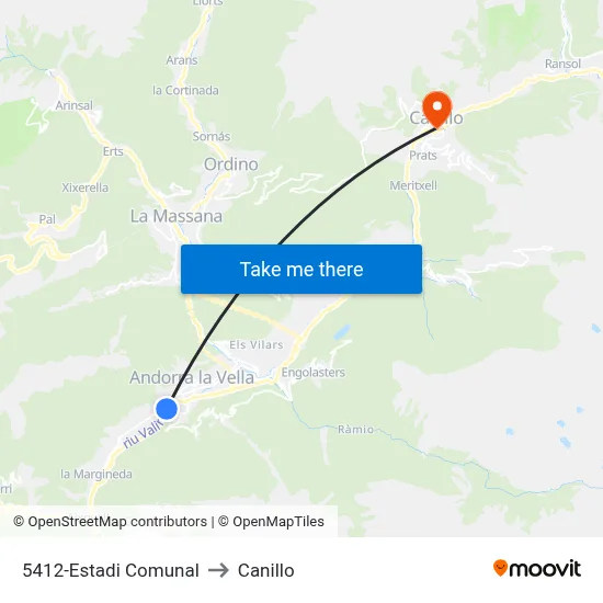 5412-Estadi Comunal to Canillo map