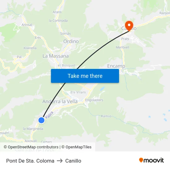 Pont De Sta. Coloma to Canillo map