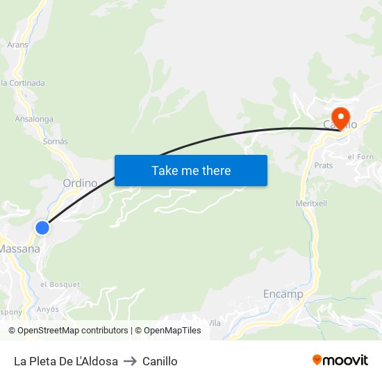 La Pleta De L'Aldosa to Canillo map