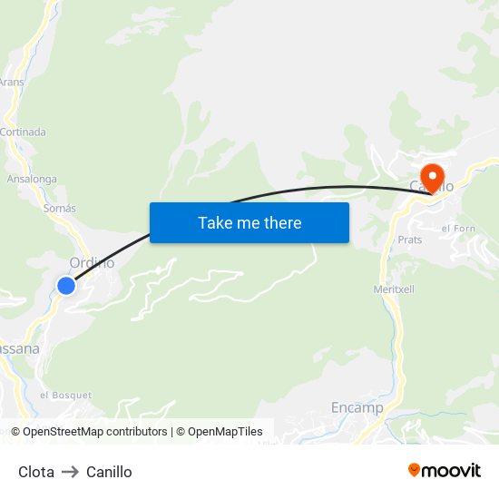 Clota to Canillo map