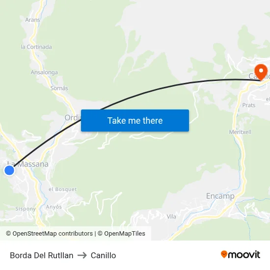 Borda Del Rutllan to Canillo map