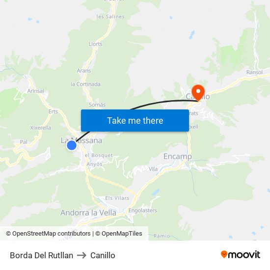 Borda Del Rutllan to Canillo map
