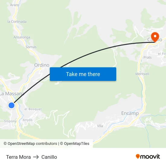 Terra Mora to Canillo map