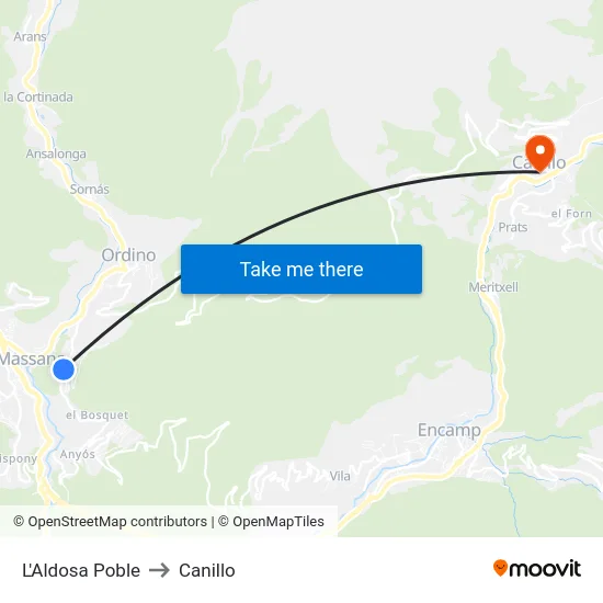 L'Aldosa Poble to Canillo map