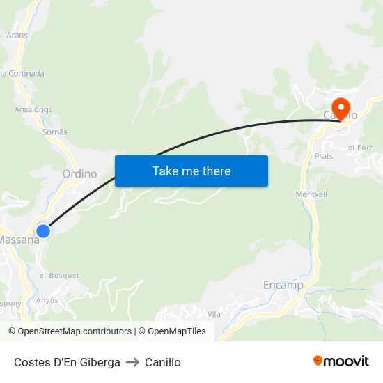 Costes D'En Giberga to Canillo map