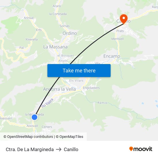 Ctra. De La Margineda to Canillo map