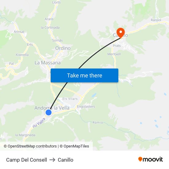 Camp Del Consell to Canillo map