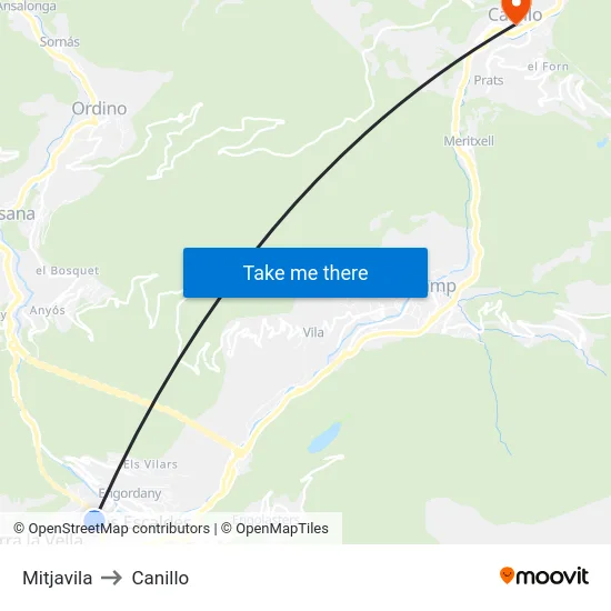 Mitjavila to Canillo map