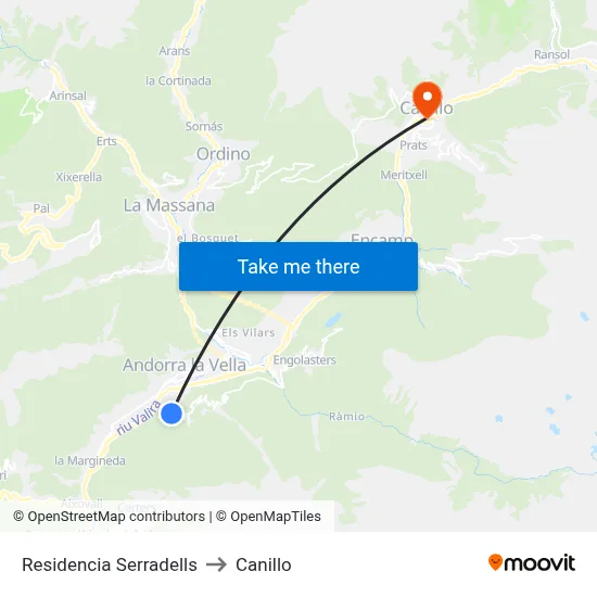 Residencia Serradells to Canillo map