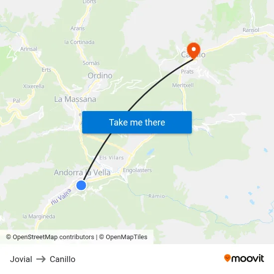 Jovial to Canillo map