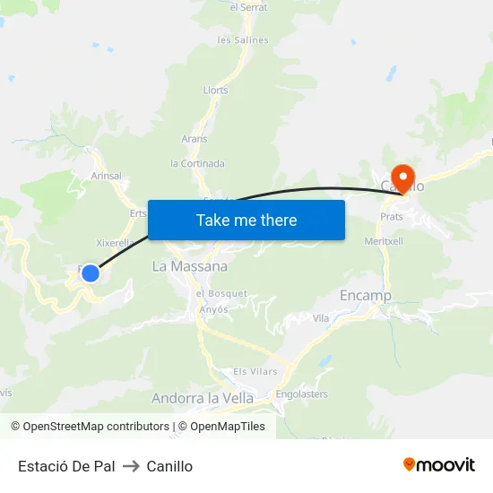 Estació De Pal to Canillo map