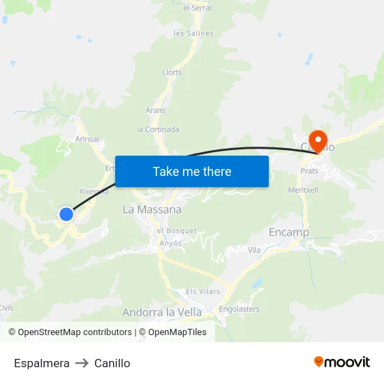 Espalmera to Canillo map